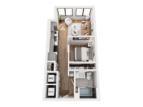 Floor plan for 1 bed, 1 bath, 514 sqft